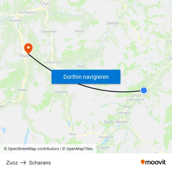 Zuoz to Scharans map