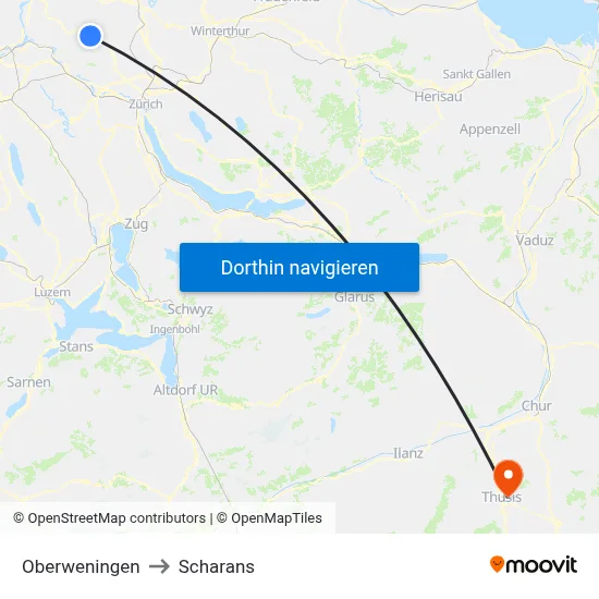 Oberweningen to Scharans map