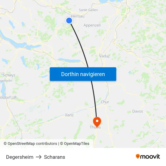 Degersheim to Scharans map