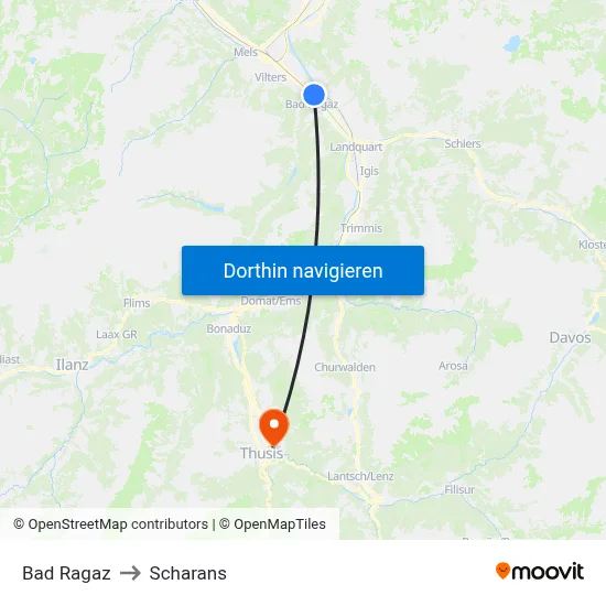 Bad Ragaz to Scharans map