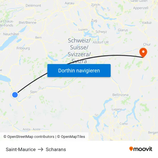 Saint-Maurice to Scharans map