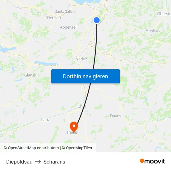 Diepoldsau to Scharans map