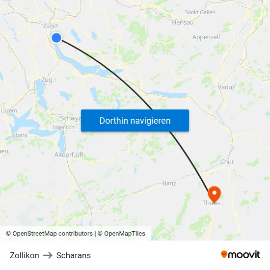 Zollikon to Scharans map