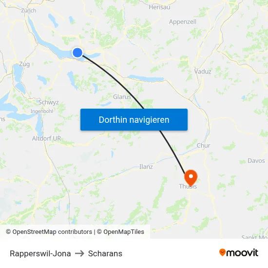 Rapperswil-Jona to Scharans map