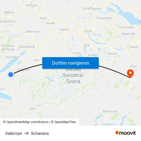 Valbroye to Scharans map