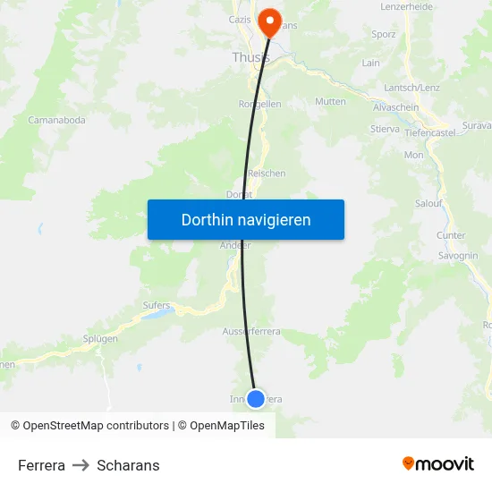 Ferrera to Scharans map