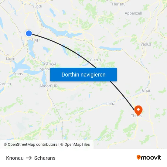 Knonau to Scharans map