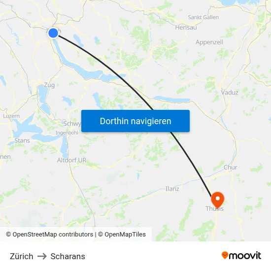 Zürich to Scharans map