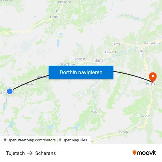 Tujetsch to Scharans map