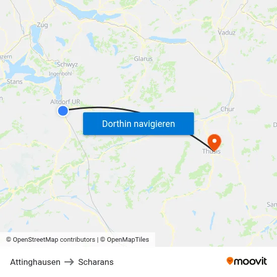Attinghausen to Scharans map