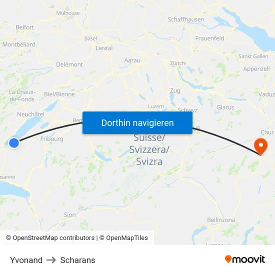 Yvonand to Scharans map