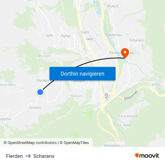 Flerden to Scharans map
