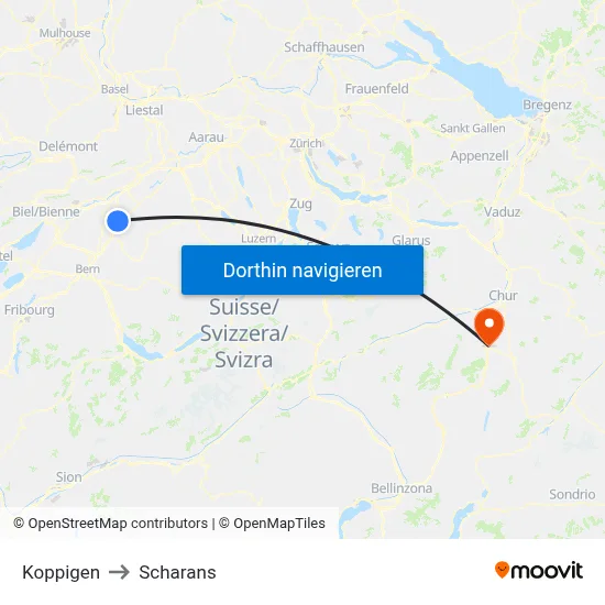 Koppigen to Scharans map
