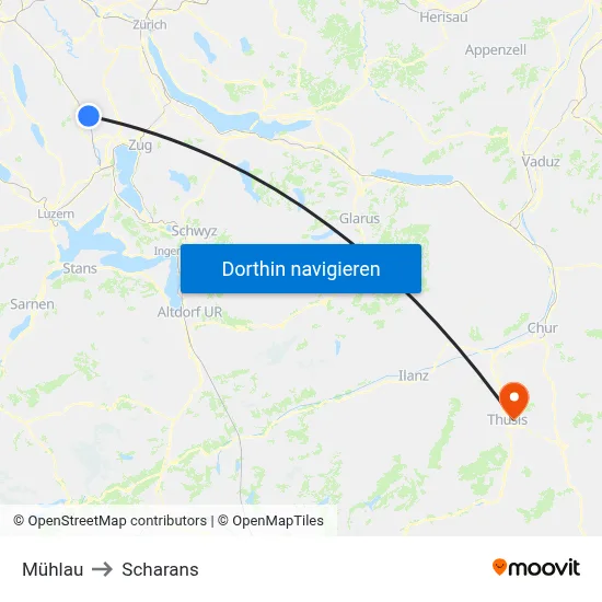 Mühlau to Scharans map