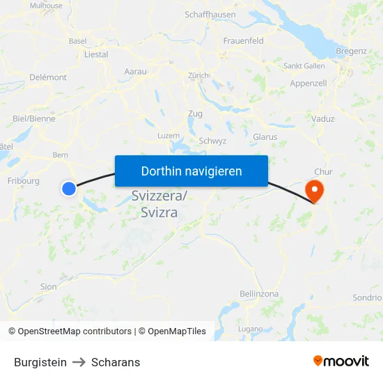 Burgistein to Scharans map