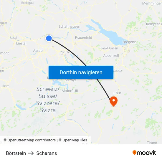 Böttstein to Scharans map