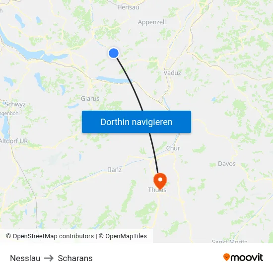 Nesslau to Scharans map