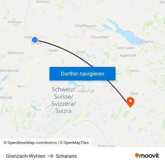 Grenzach-Wyhlen to Scharans map