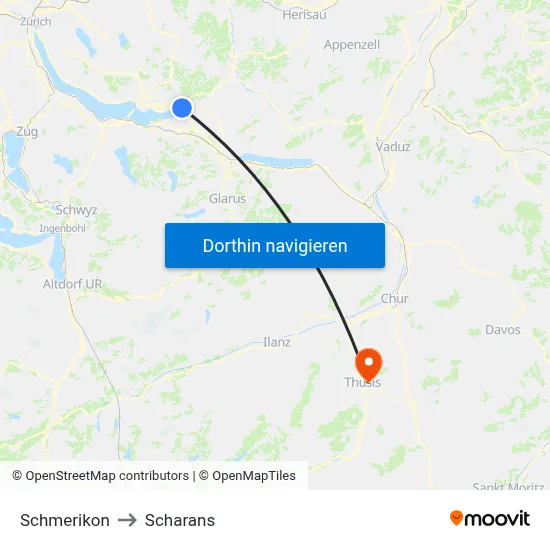 Schmerikon to Scharans map