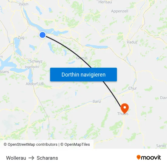 Wollerau to Scharans map