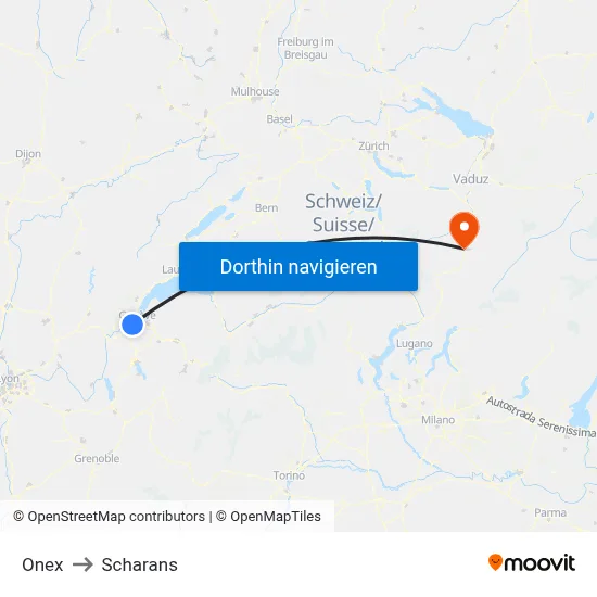 Onex to Scharans map