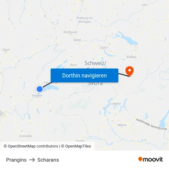 Prangins to Scharans map