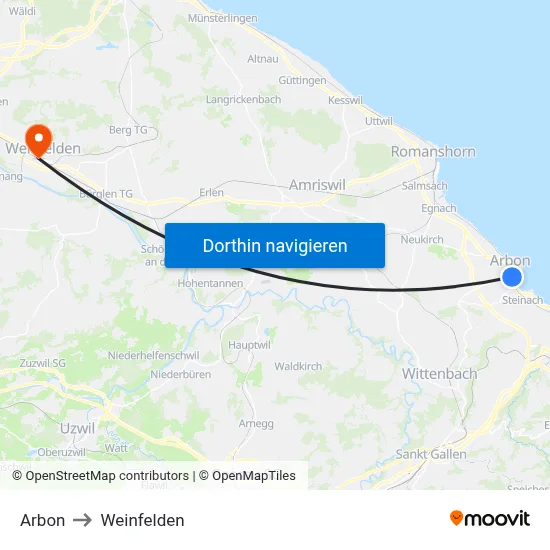 Arbon to Weinfelden map