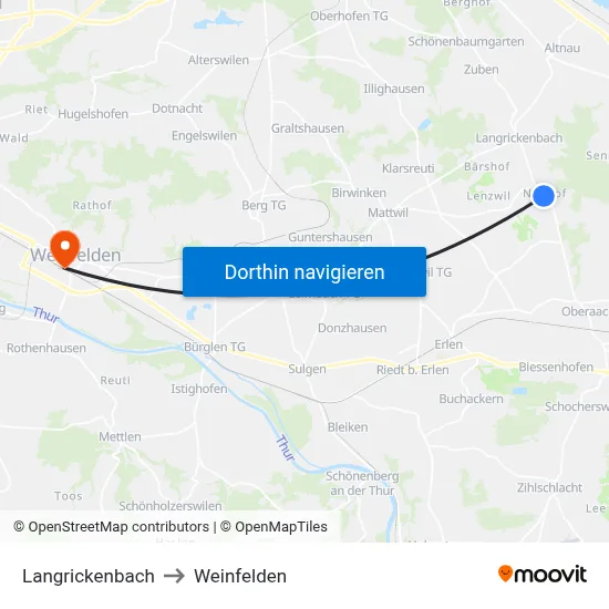 Langrickenbach to Weinfelden map