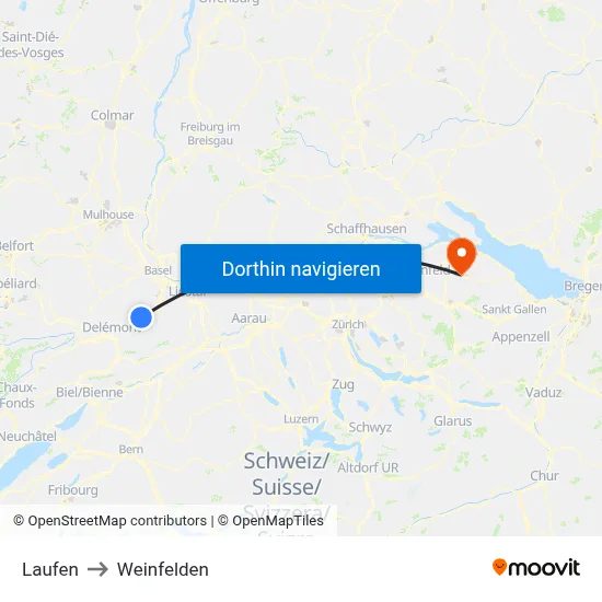 Laufen to Weinfelden map