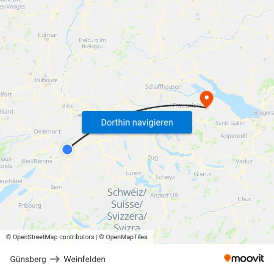 Günsberg to Weinfelden map