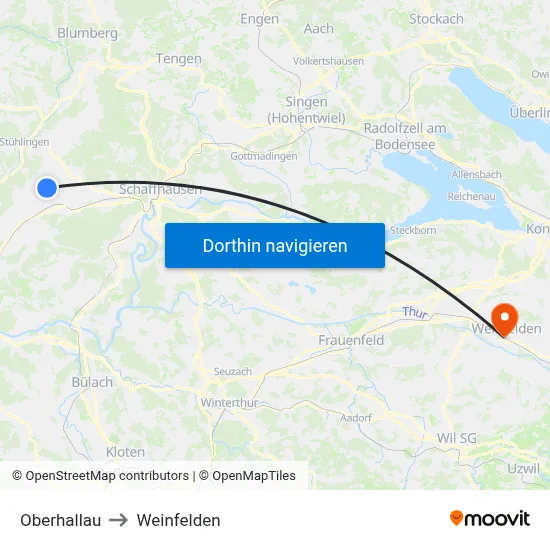 Oberhallau to Weinfelden map