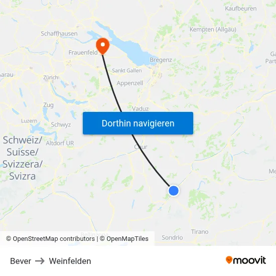 Bever to Weinfelden map