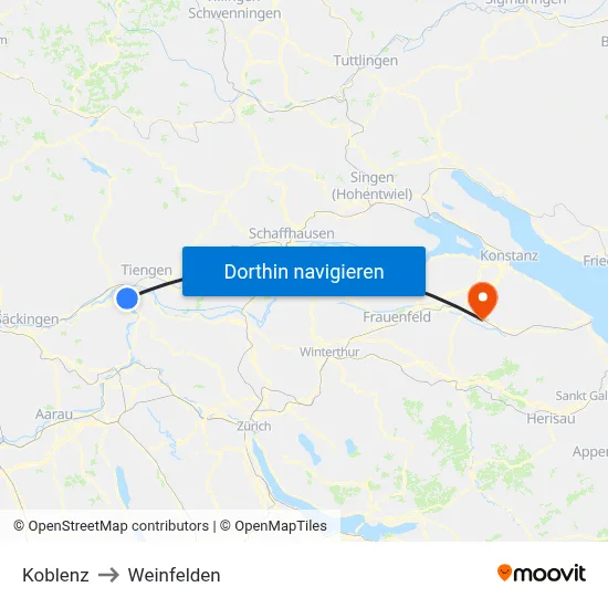 Koblenz to Weinfelden map