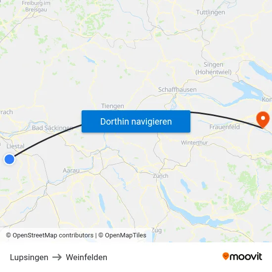 Lupsingen to Weinfelden map
