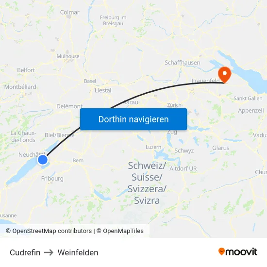 Cudrefin to Weinfelden map