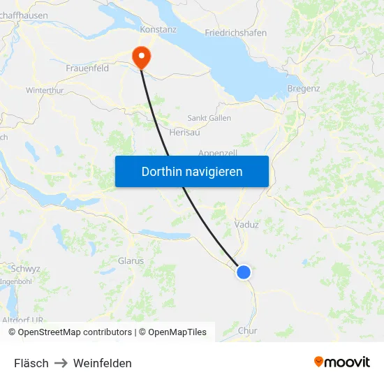 Fläsch to Weinfelden map