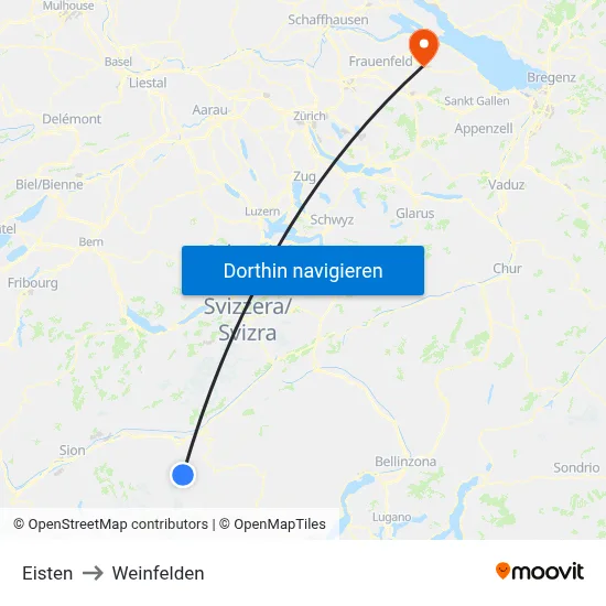 Eisten to Weinfelden map