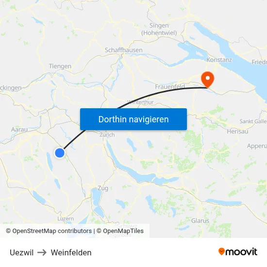 Uezwil to Weinfelden map