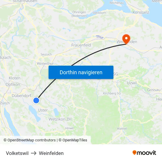 Volketswil to Weinfelden map