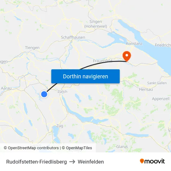 Rudolfstetten-Friedlisberg to Weinfelden map