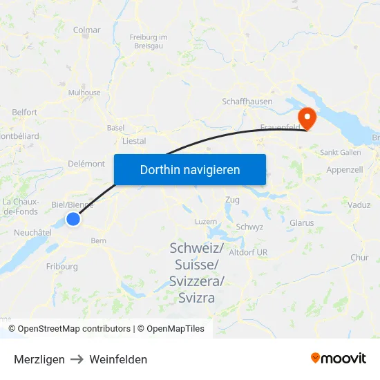 Merzligen to Weinfelden map