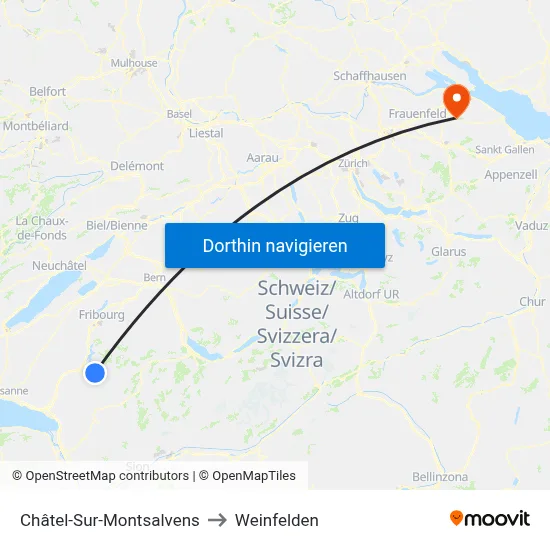 Châtel-Sur-Montsalvens to Weinfelden map