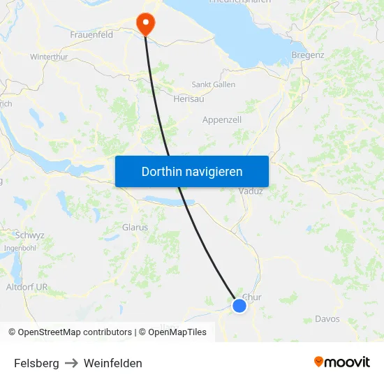 Felsberg to Weinfelden map