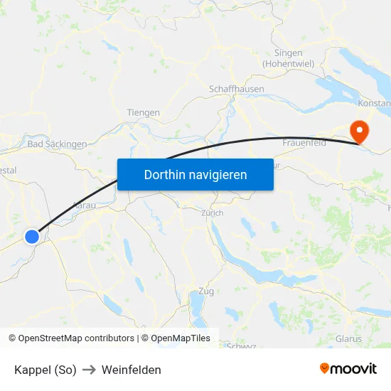 Kappel (So) to Weinfelden map