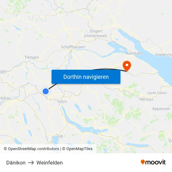 Dänikon to Weinfelden map