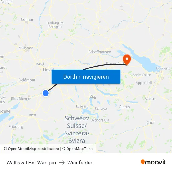 Walliswil Bei Wangen to Weinfelden map