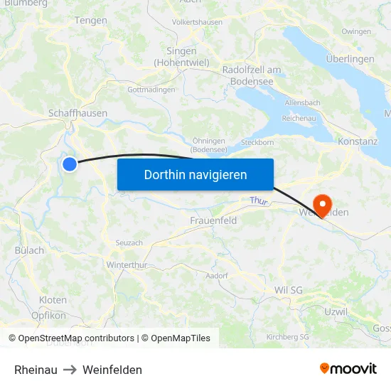 Rheinau to Weinfelden map