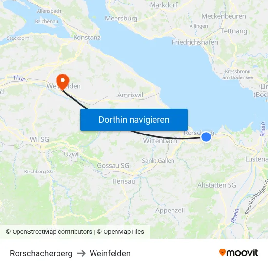 Rorschacherberg to Weinfelden map