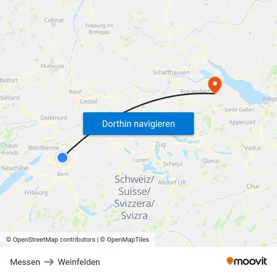 Messen to Weinfelden map