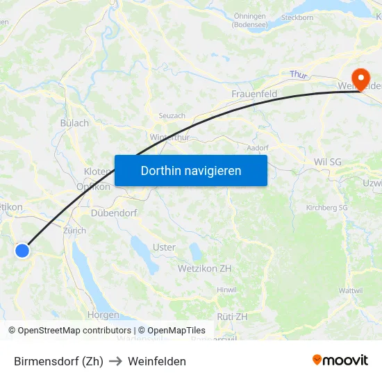 Birmensdorf (Zh) to Weinfelden map